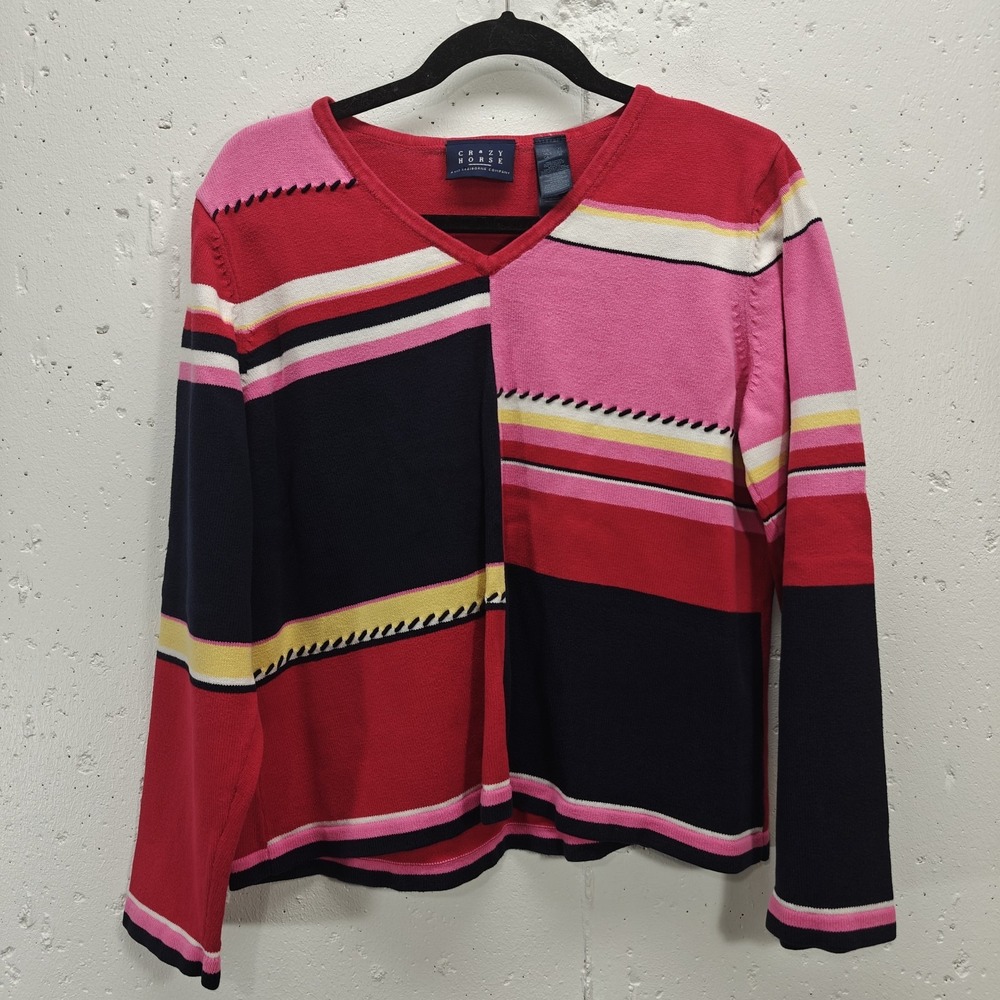 Crazy Horse by Liz Claiborne Womens XL Sweater Colorblock V-Neck